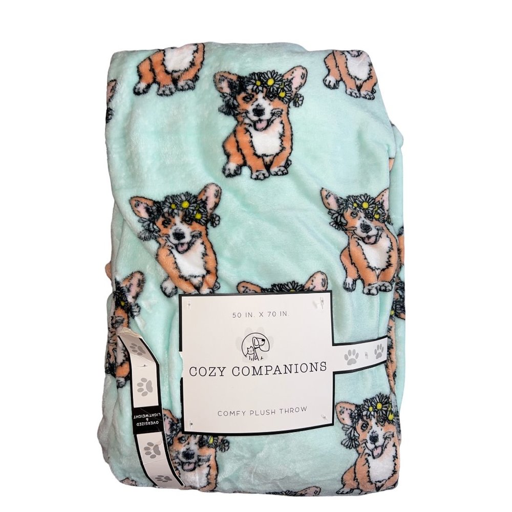 Cozy Companions Plush Throw 50x70 Corgeous‎ Daisies - NWT - Welsh Corgi, Dogs